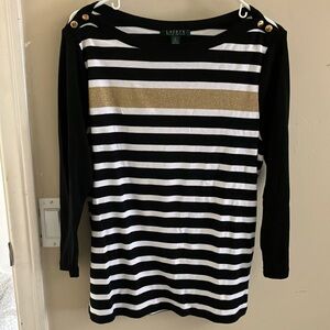 Ralph Lauren - Navy collection - Black and White Striped Top with Gold Accent